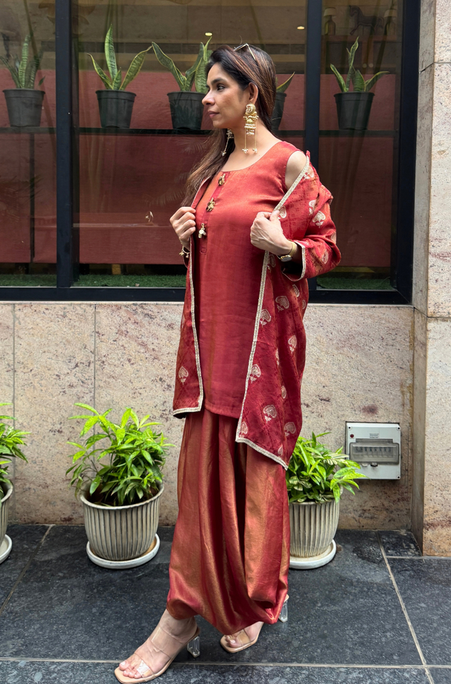 Festive Rust Red  Jacket with Inner and Goro  Pant