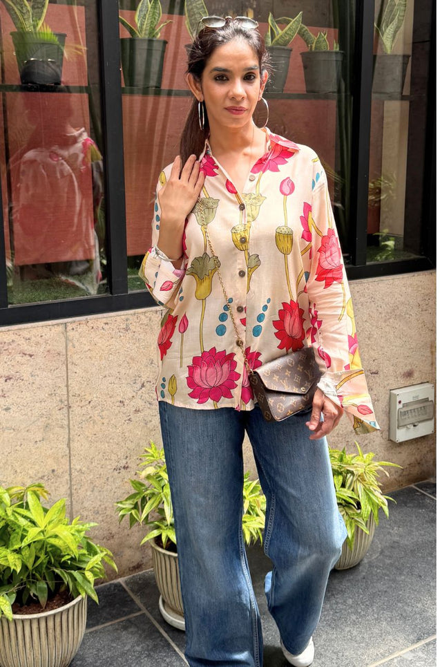 Desi Shirts- Cream lotus shirt