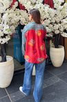 AURA-Red and Blue Lotus Printed Oversized Shirt