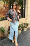Jazba-Charcoal Grey floral Motif  Shirt