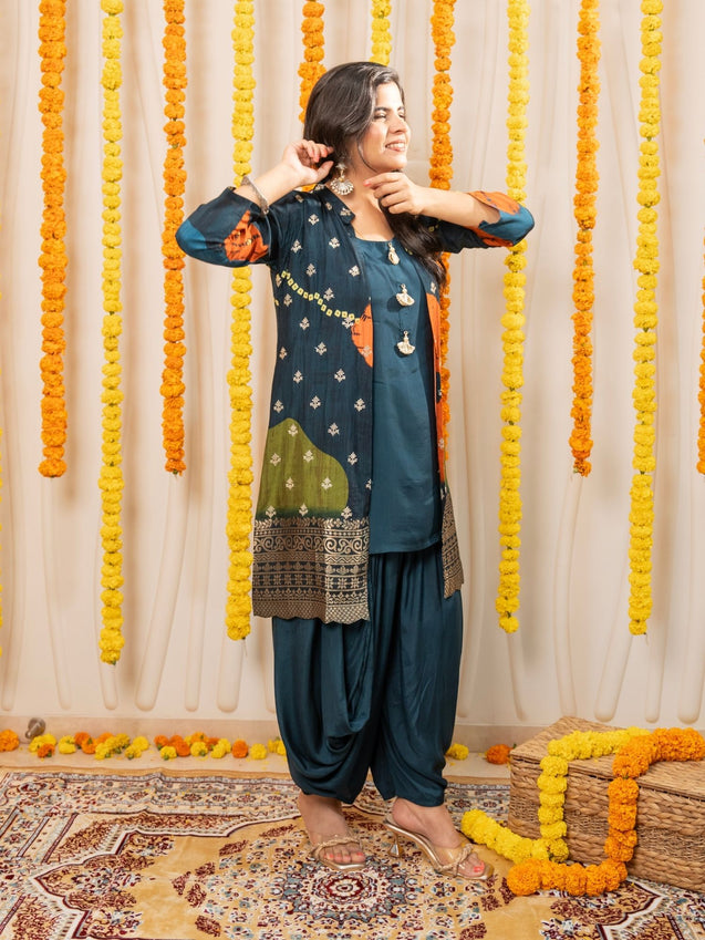 MEHER-  Navy Blue Jacket with Inner and Goro  Pant