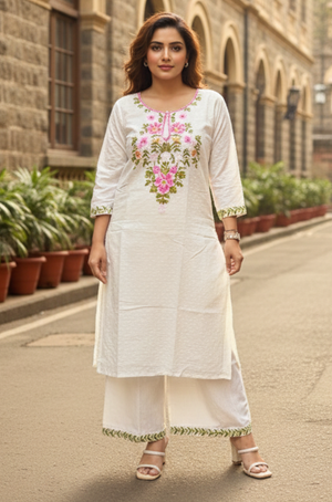 ZAIB- Cream  Multicolor Embroidered Two Piece Set