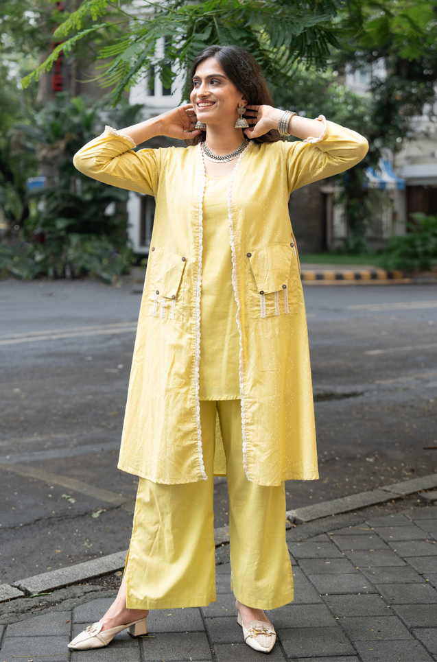 REZAAR-Lime Green Three  Piece Jacket Set