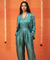 Festive Teal Green Shimmer Jumpsuit With Blazer Jacket