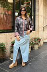 Jazba-Charcoal Grey floral Motif  Shirt