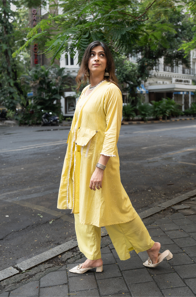 REZAAR-Lime Green Three  Piece Jacket Set