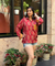 Jazba- Coral Red Leaf Pocket Printed  shirt