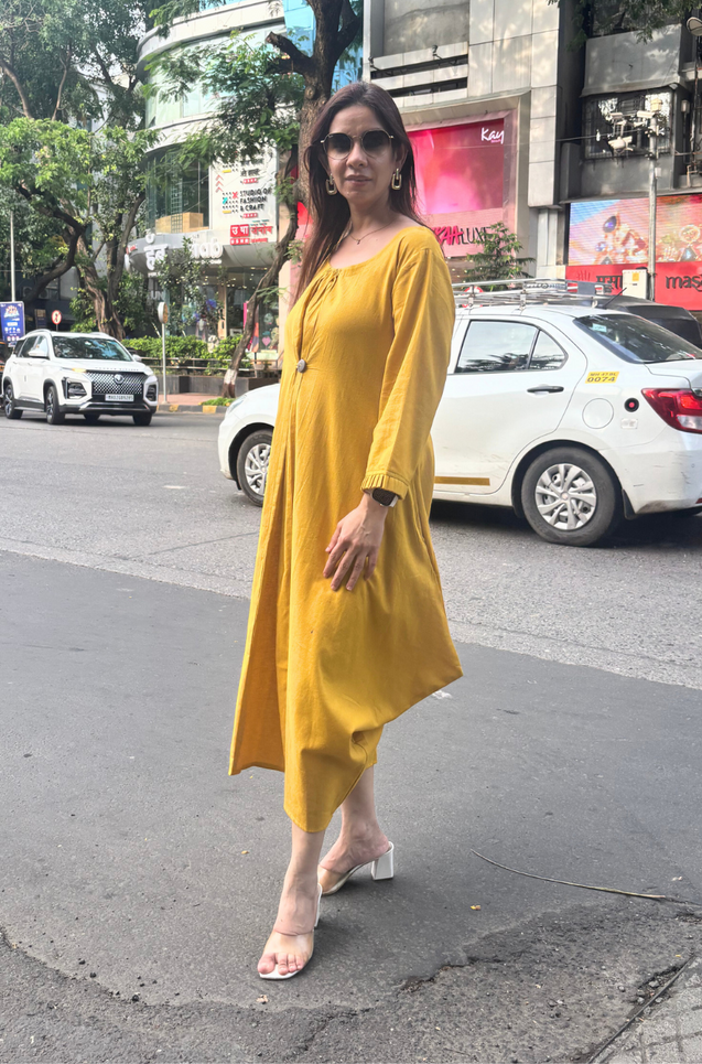 REZAAR-Mustard  Yellow Cowl Dress