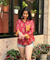Jazba- Coral Red Leaf Pocket Printed  shirt