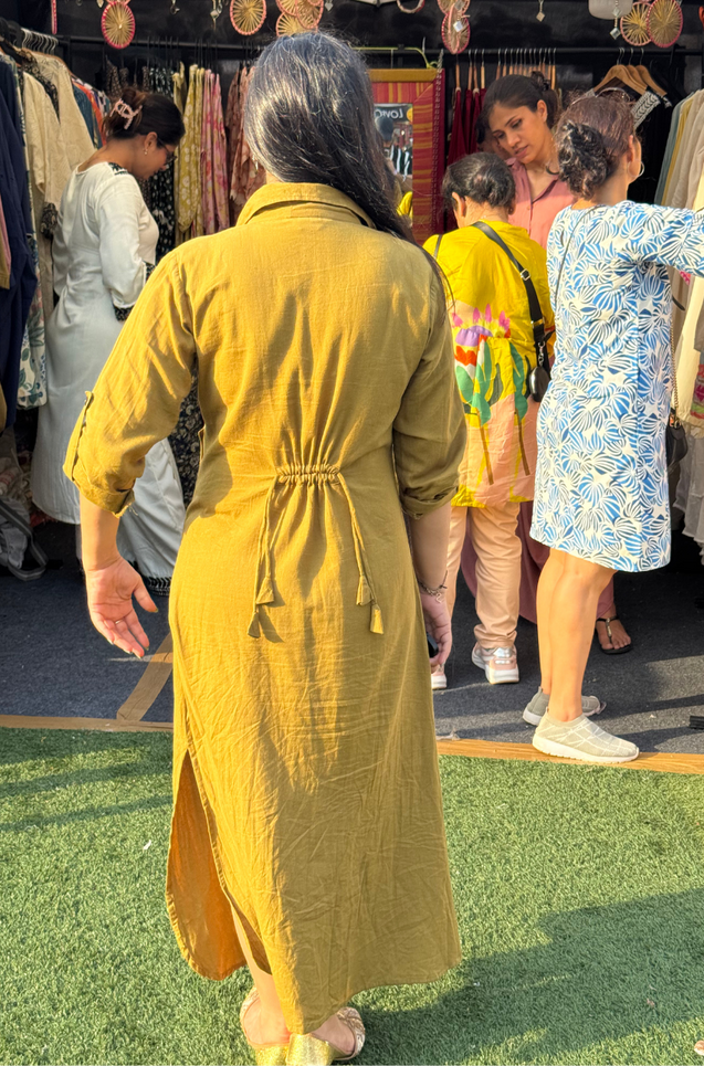 Olive Green  Button Detail Shirt  Dress