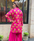 Festive Fuchsia  Pink Ikat Printed Short Kurta With Cowl Pant(Pre-order)