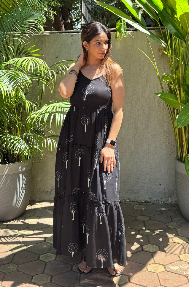 REZAAR- Black Tiered Gown With Knit Jacket