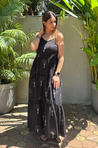 REZAAR- Black Tiered Gown With Knit Jacket