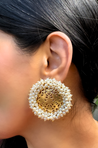 SANJH Pearl Round Abstract Studs