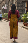 Mustard  Floral Jumpsuit With Side Patch Pocket.