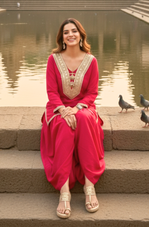 NAZM- Berry Red  Turkey Skirt With Short Kurta