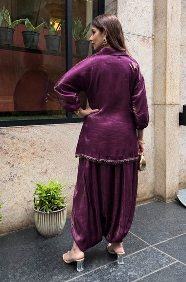Mizaaj-Wine Tunic style Top  with Dhoti Skirt Set(PRE-0RDER)