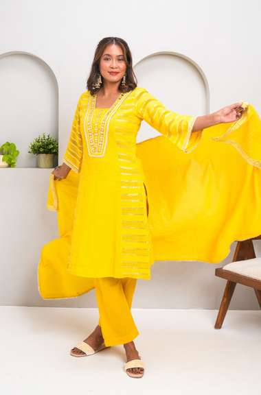 RANGAT-Yellow Three Piece Suit  Set
