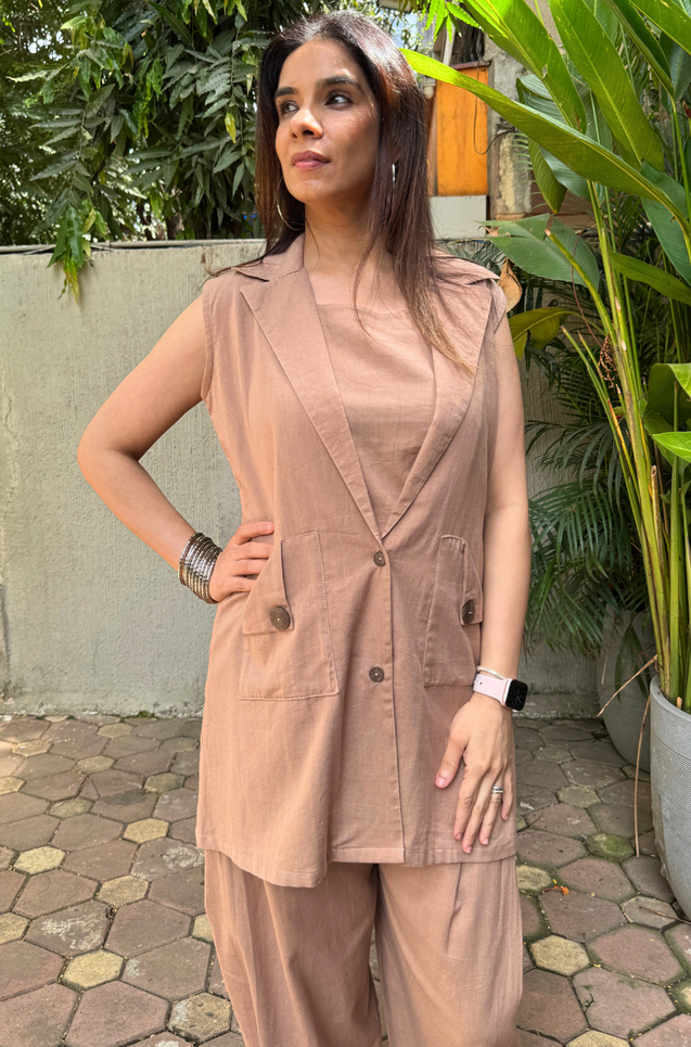 REZAAR-Mocha Blazer With Bustier and cuffed Pants