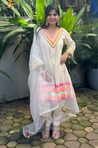 Off white Anarkali Suit With Organza Dupatta