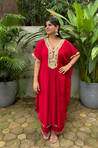 Raas- Red  Solid Batwing Sleeves Two Piece Set