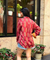 Jazba- Coral Red Leaf Pocket Printed  shirt