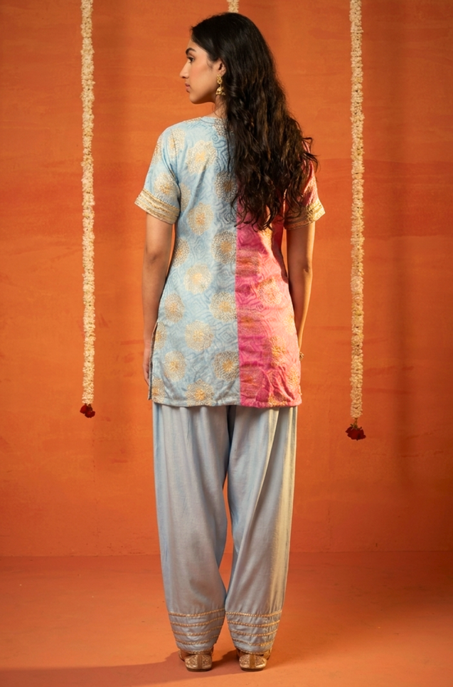Festive Dual Shade  Pink & blue Farshi Salwar Set(Pre-order)