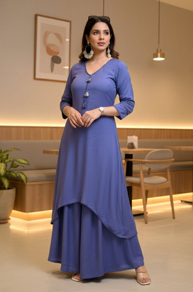 Periwinkle Blue Solid Two Layered Gown