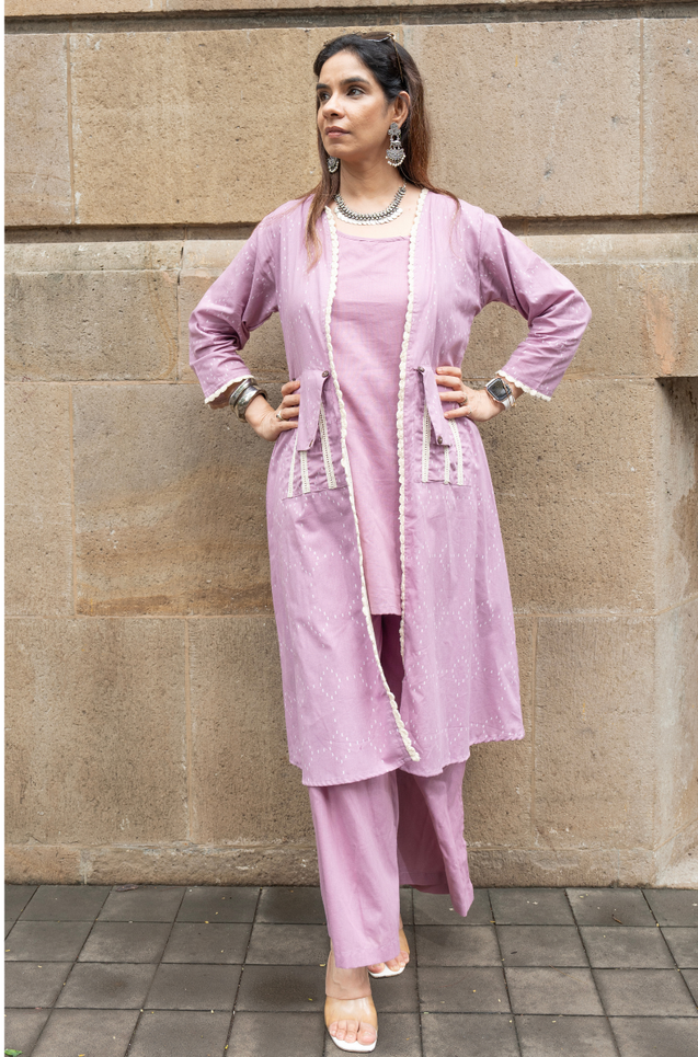 REZAAR-Lilac Three  Piece Cotton Jacket Set
