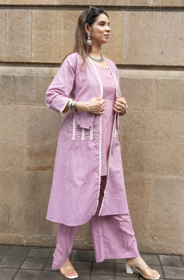 REZAAR-Lilac Three  Piece Cotton Jacket Set