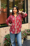 Jazba - Berry Red floral Motif  Shirt