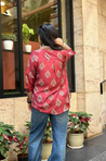Jazba - Berry Red floral Motif  Shirt