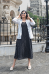 REZAAR-Striped A-line Dress With Shirt