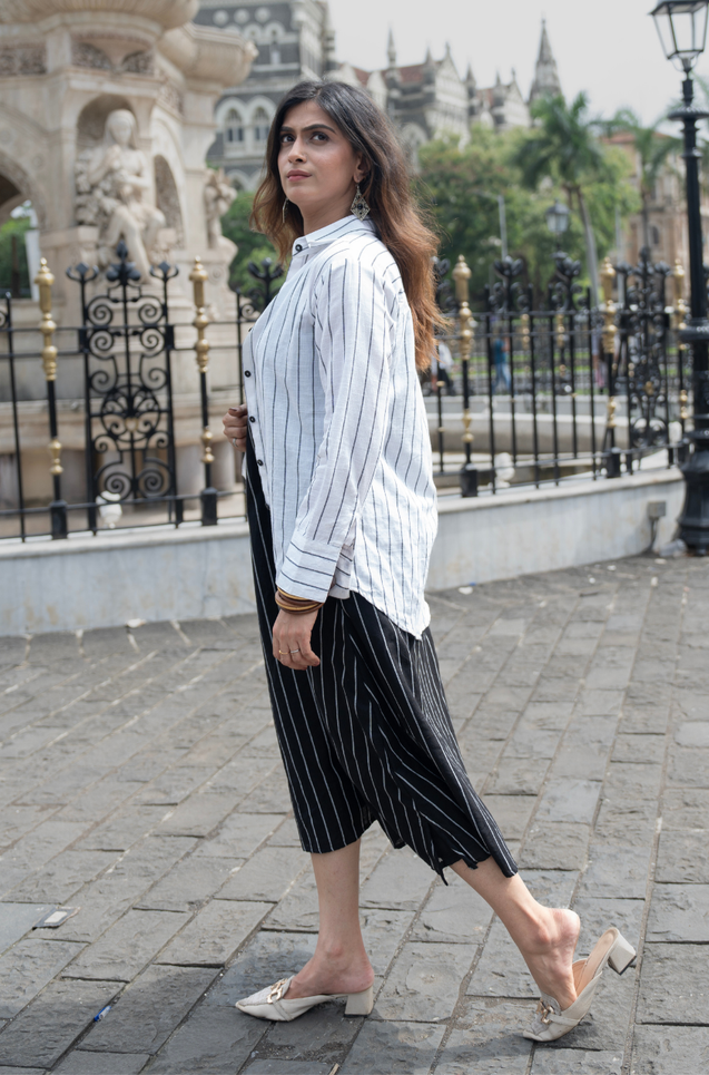 REZAAR-Striped A-line Dress With Shirt