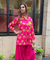 Festive Fuchsia  Pink Ikat Printed Short Kurta With Cowl Pant(Pre-order)