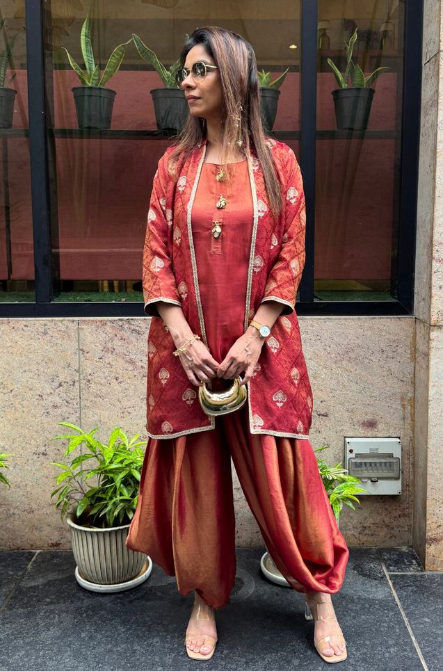 Festive Rust Red  Jacket with Inner and Goro  Pant