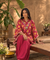 Mizaaj  -Magenta Ikat Printed Shirt Kaftan  With  Balloon Pant( Pre-Order)