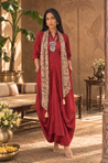 Rozana-Red Cotton Slub Elegant Fusion Drape  Dress(Pre-Order)