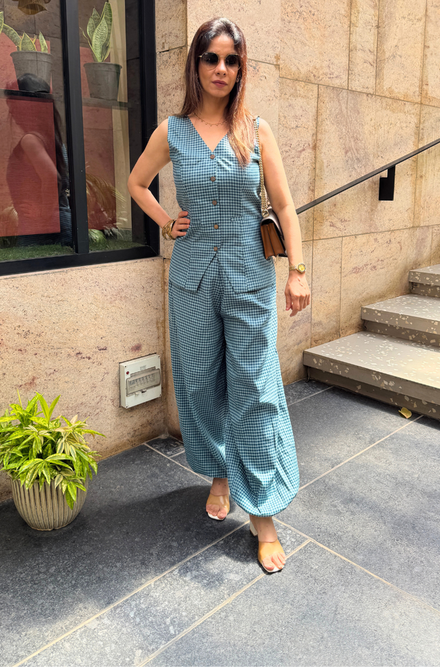 Rozana - Blue Waistcoat & Balloon Pants Co-Ord Set