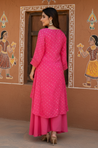 Radiant Pink  Bandhani  High-Low Kurta With  Flared Pant