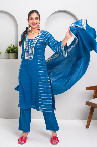 RANGAT-Blue Three Piece Suit  Set