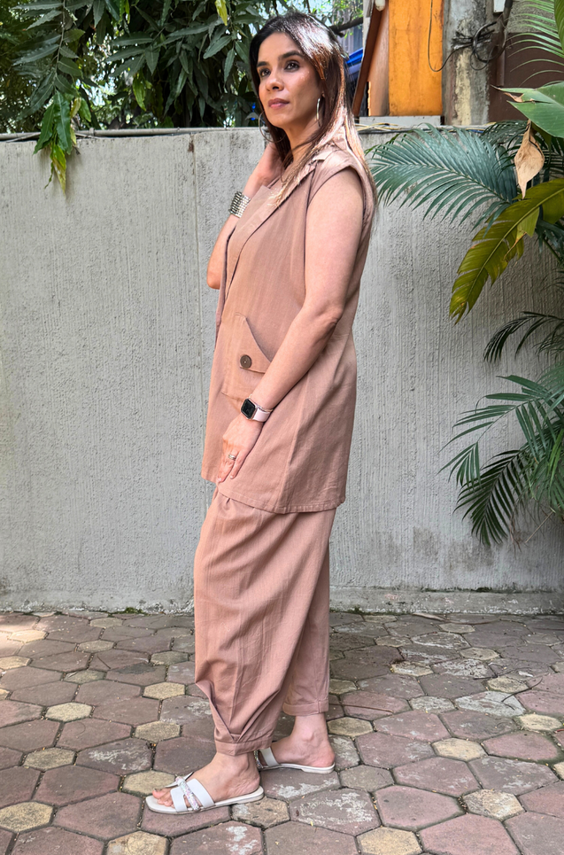 REZAAR-Mocha Blazer With Bustier and cuffed Pants