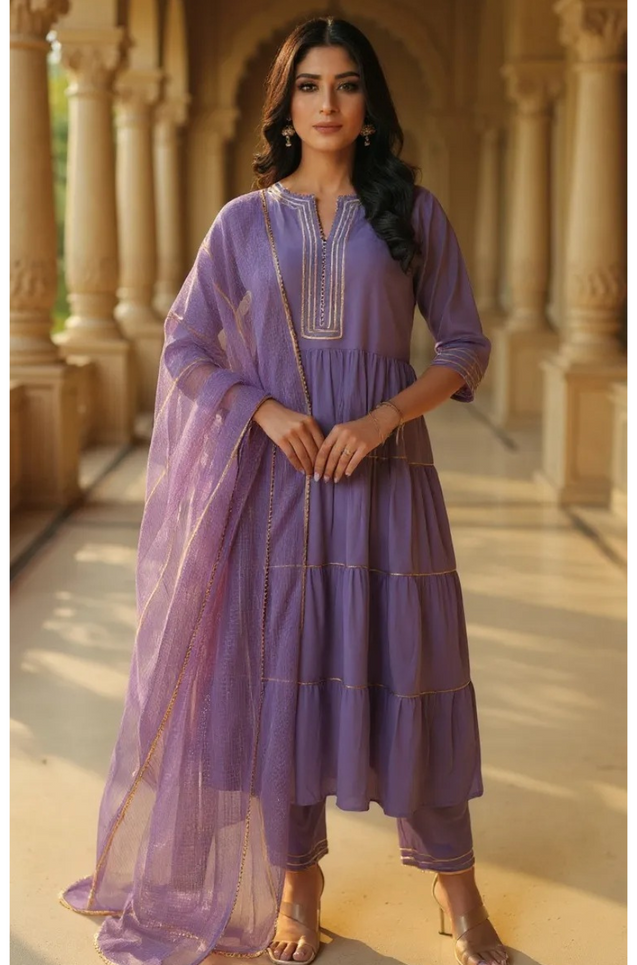 Lavender Anarkali  Three piece set with Dupatta