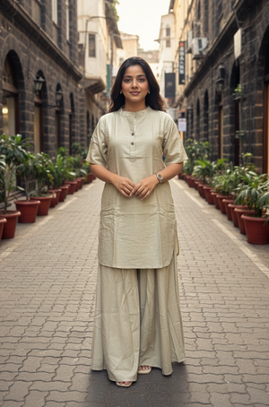 Elegant  Grey kurta Palazzo Two Piece Set
