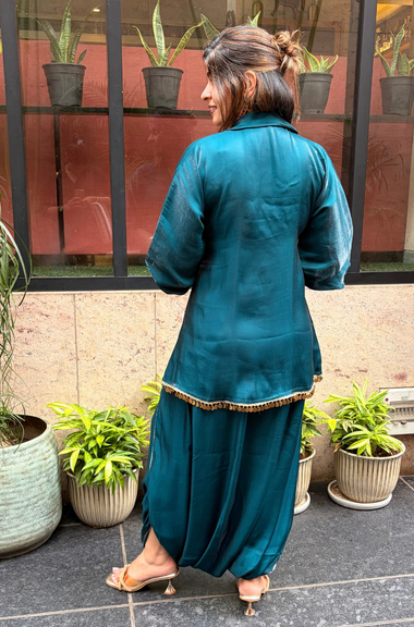 Mizaaj-  Teal  Green Tunic style Top  with Dhoti Skirt Set(PRE-0RDER)