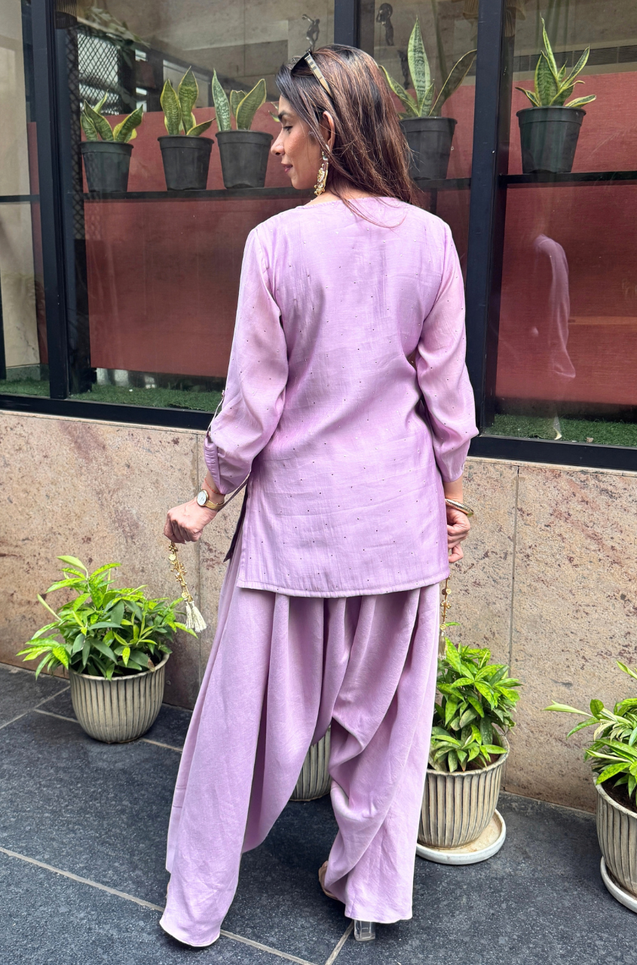 Festive Lavender Kurta with Cowl Pants Set