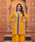 MEHER-Yellow  Bandhani  High-Low Kurta With  Flared Pant