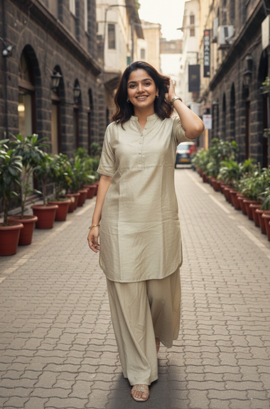 Elegant  Grey kurta Palazzo Two Piece Set