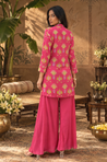 Festive Fuchsia  Pink Ikat Printed Short Kurta With Cowl Pant(Pre-order)
