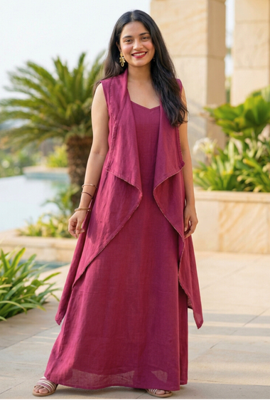 Rozana - Beetroot Pink long Gown With Jacket